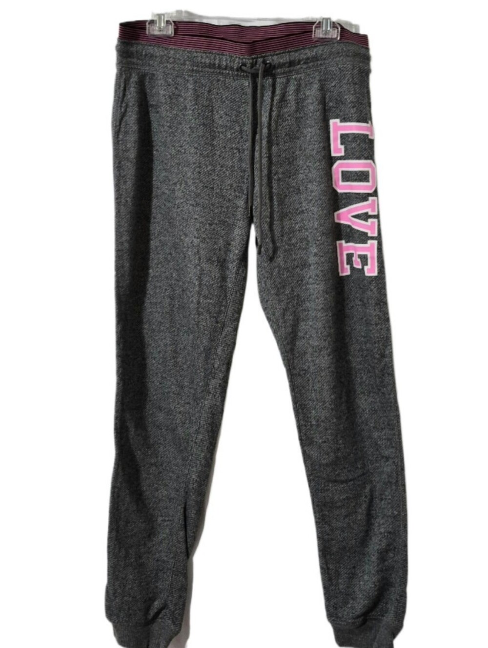 Bobbie Brooks Gray Jogger Sweatpants Drawstring Waist Pink "LOVE" Accent EUC